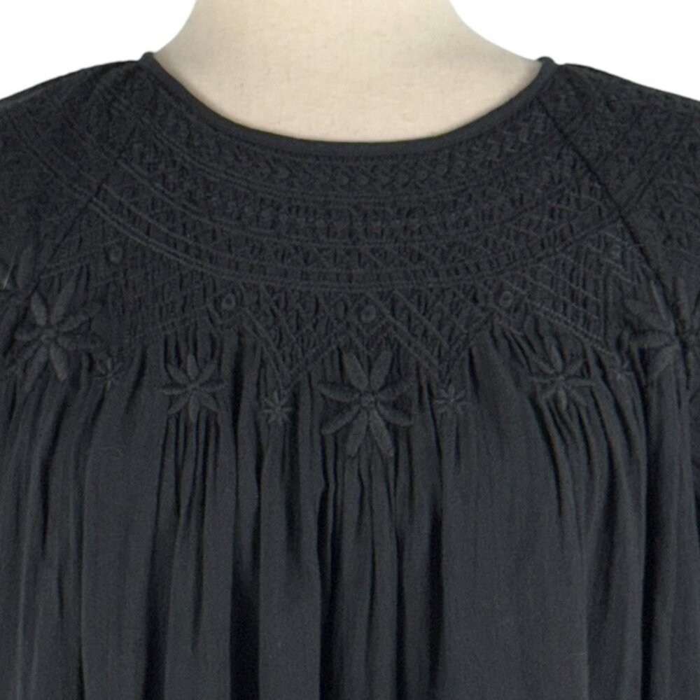 Madewell Black Cotton Boho Embroidered Tiered Midi Dress Size XS - Picture 8 of 15
